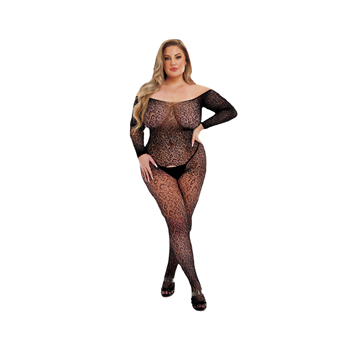 Offshoulder bodystocking open kruis - Plus Size